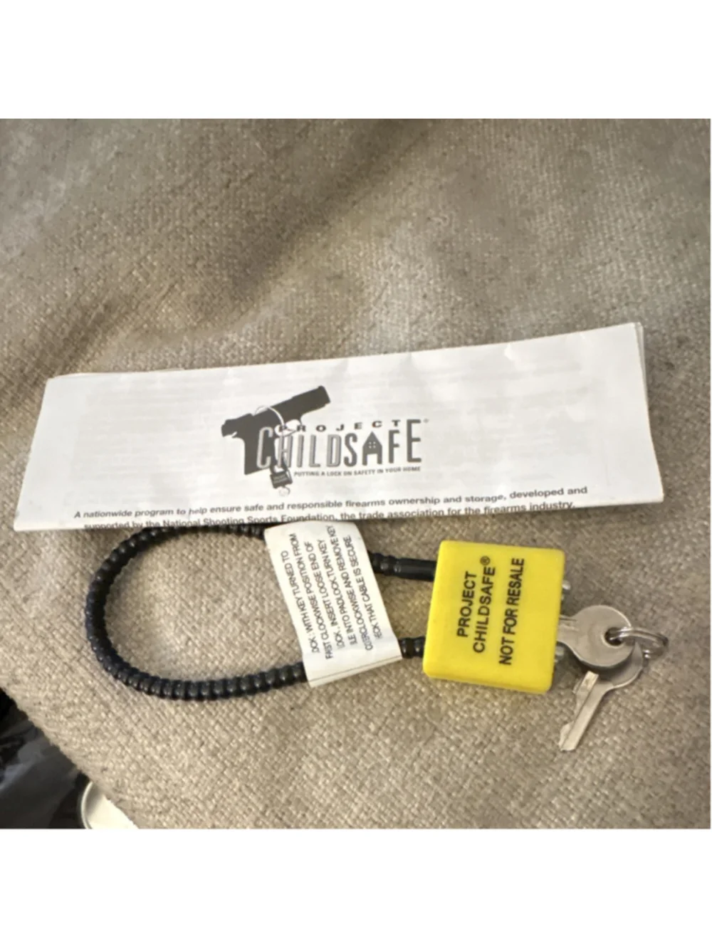 Project ChildSafe Pistol Cable Gun Lock, Yellow/Black Steel/Plastic, 2 Keys